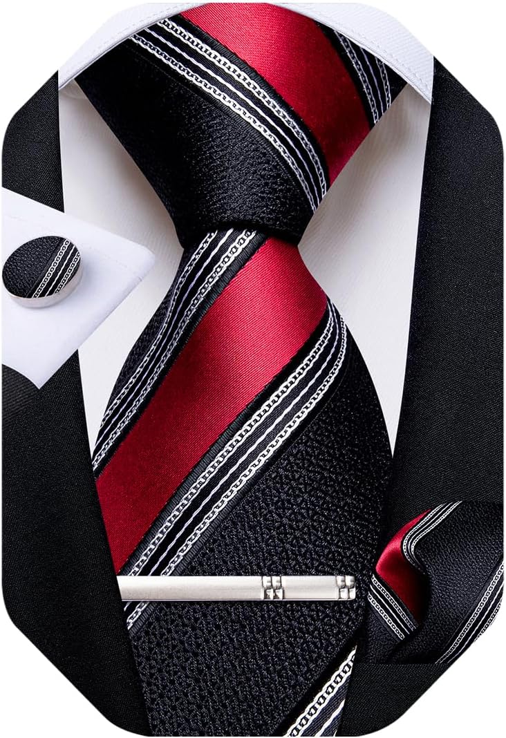 DiBanGu Mens Striped Tie Silk Woven Necktie and Pocket Square Cufflinks Tie Clip Set Wedding Business Formal Gift Tie for Men - Image 1